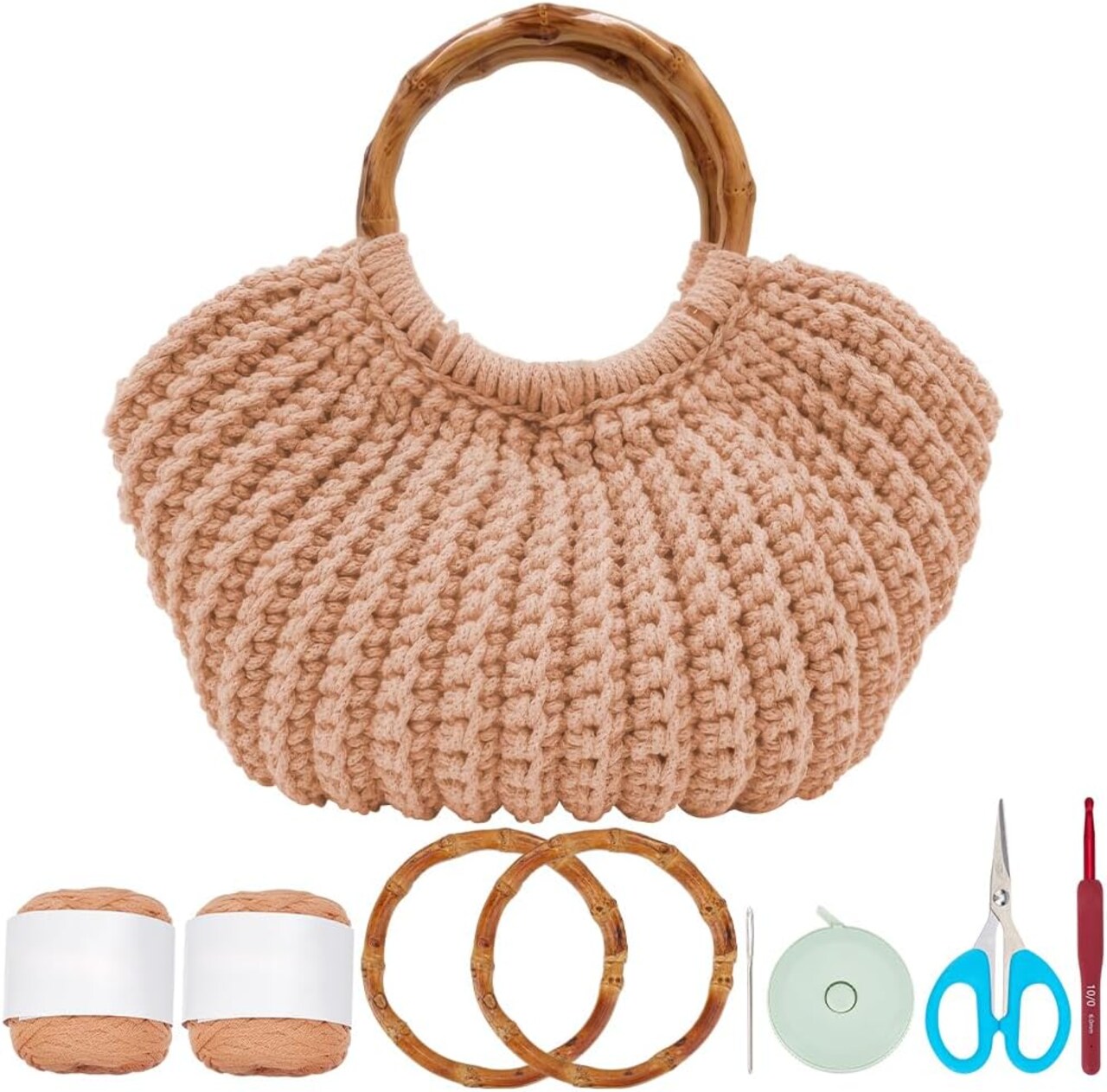 Crochet Bag Kit for Adults Khaki Handbag Crochet Kit for Beginners Tote Bag Starters Set DIY Craft Making Kit with Step-by-Step Instructions and Video Guidance